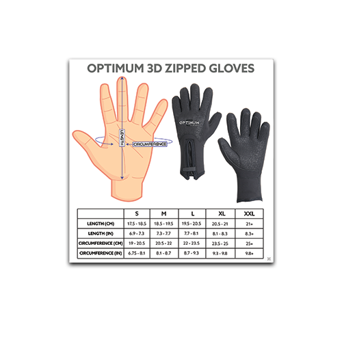 Optimum 3D Zipped Glove Size Chart